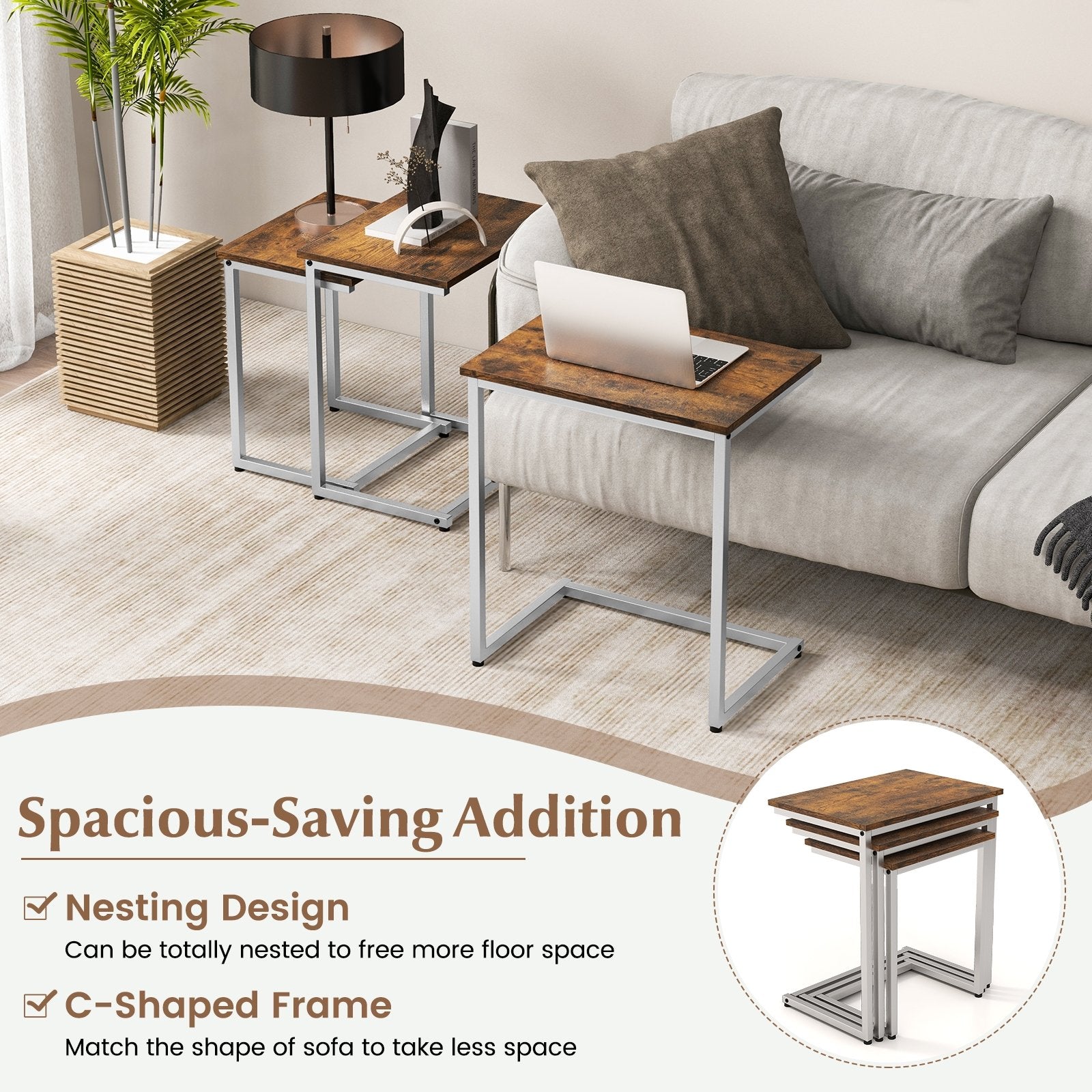 3 Pieces Multifunctional Coffee End Table Set, Rustic Brown End & Side Tables   at Gallery Canada