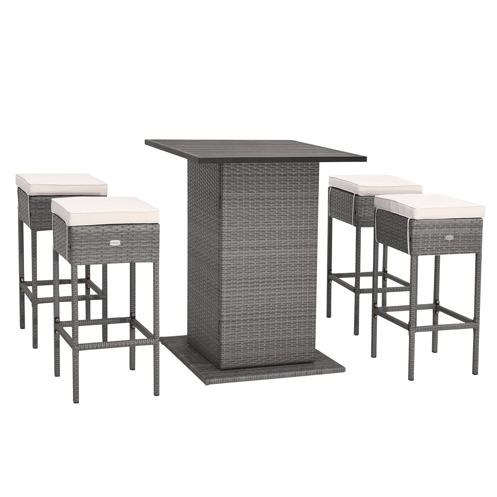 5 Pieces Outdoor Wicker Bar Table Set with Hidden Storage Shelves, Beige Patio Bar Furniture   at Gallery Canada