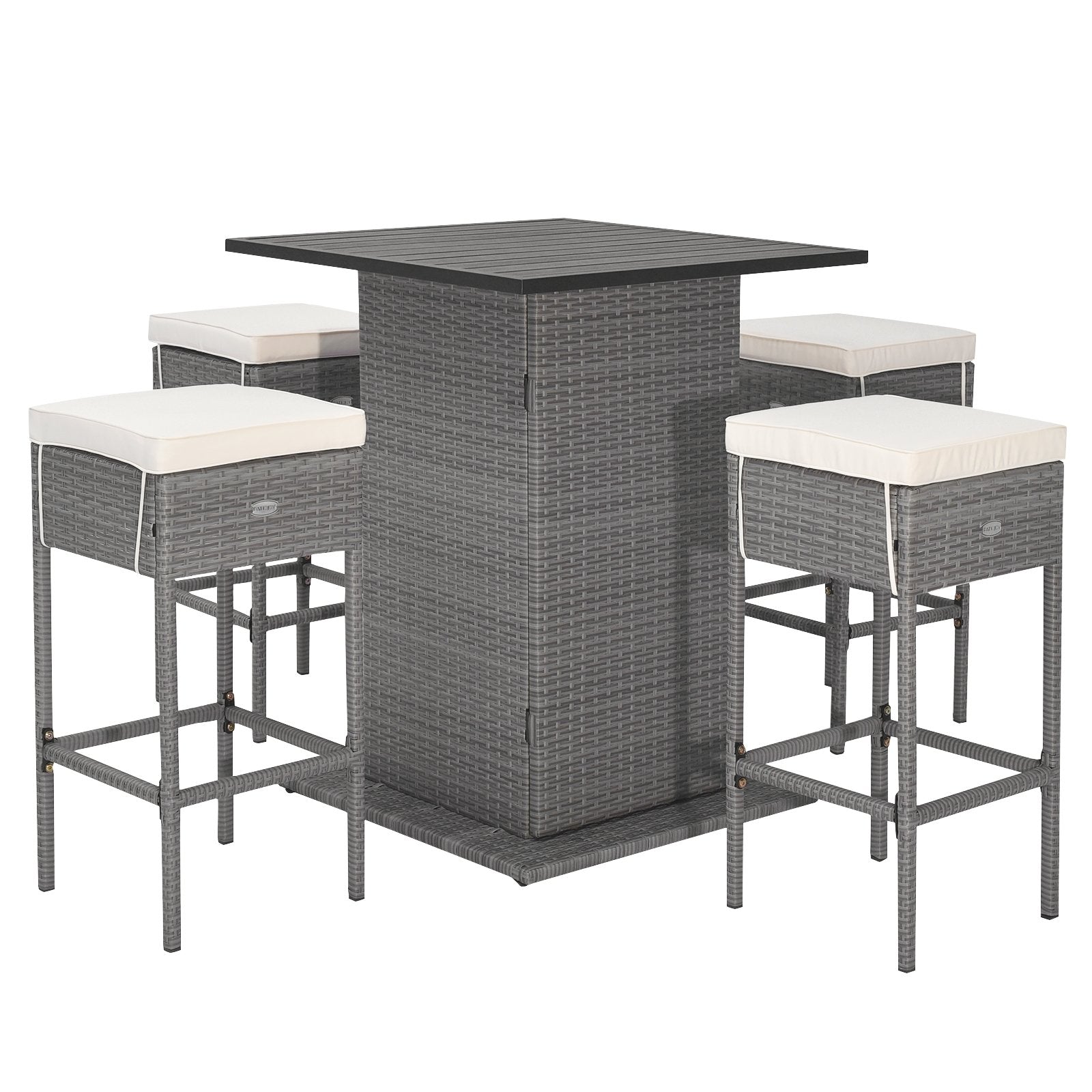 5 Pieces Outdoor Wicker Bar Table Set with Hidden Storage Shelves, Beige Patio Bar Furniture   at Gallery Canada