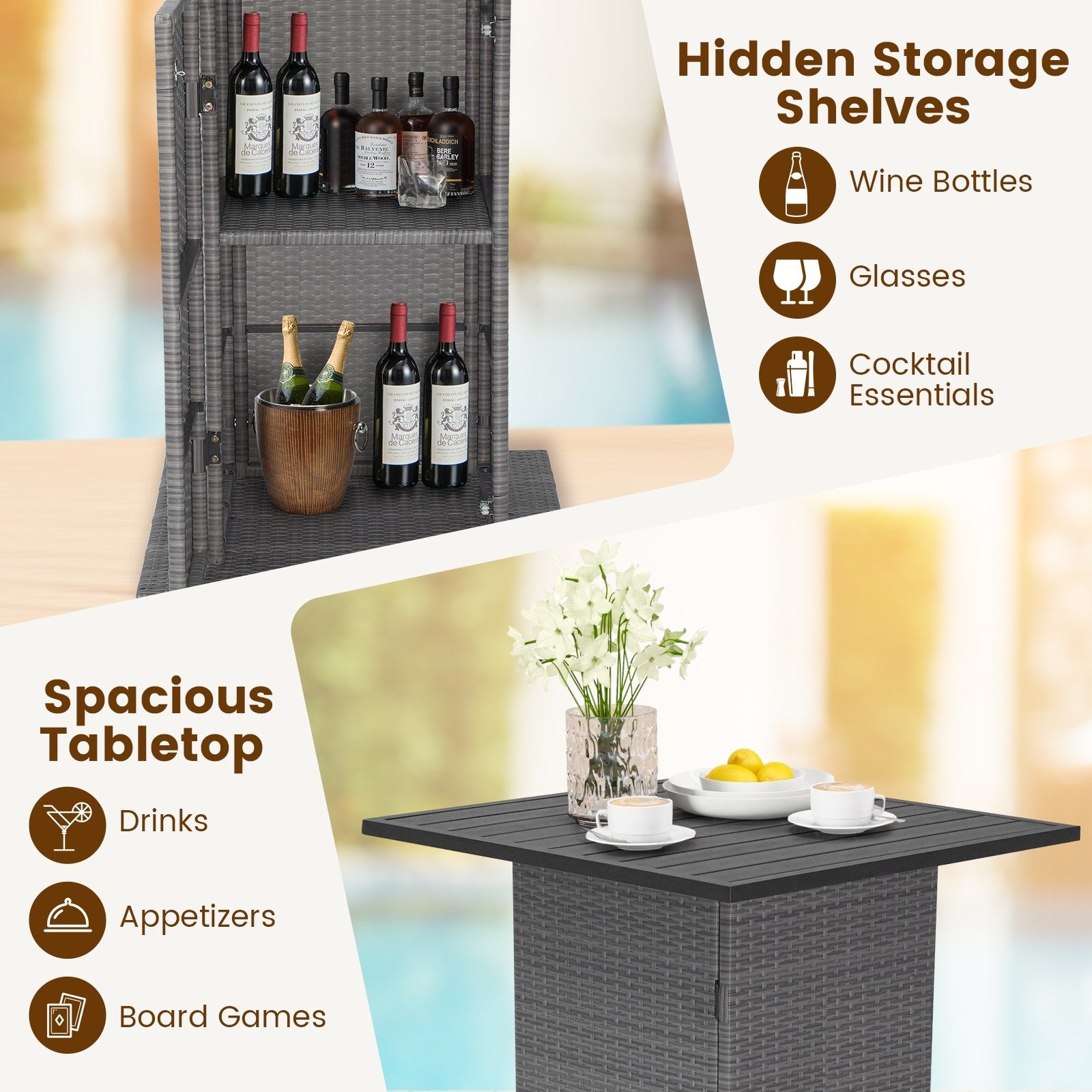 5 Pieces Outdoor Wicker Bar Table Set with Hidden Storage Shelves, Beige Patio Bar Furniture   at Gallery Canada