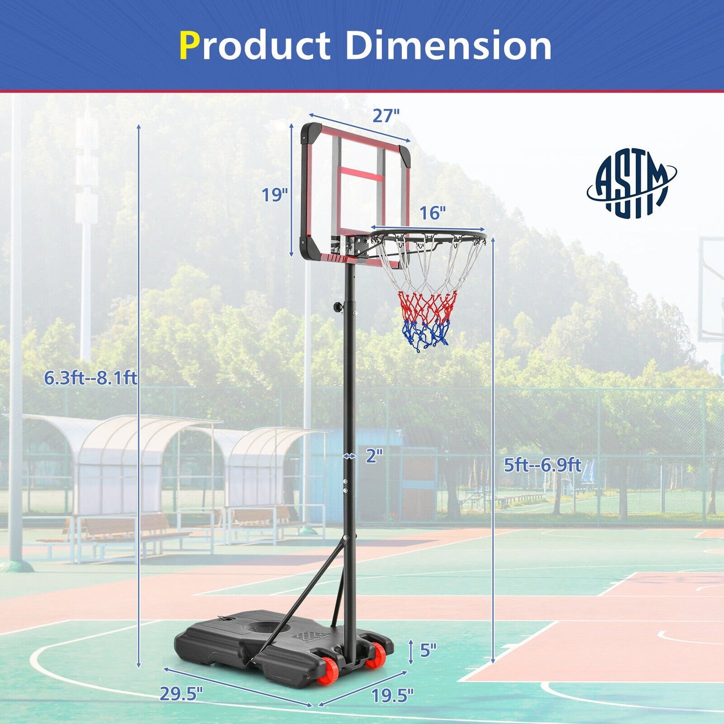 Basketball Hoop Stand 5 Feet-6.8 Feet Height Adjustable, Black Sport Equipments   at Gallery Canada