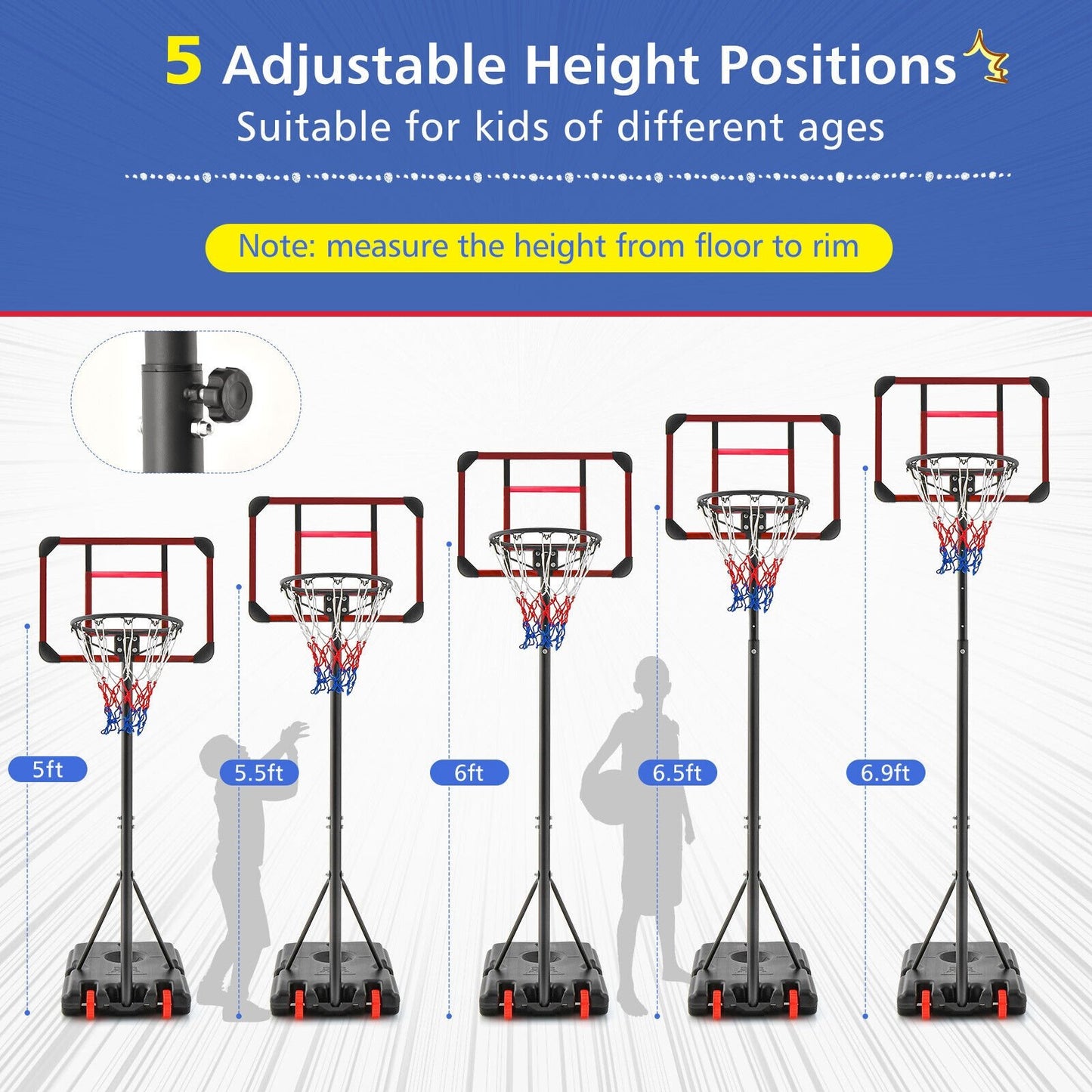 Basketball Hoop Stand 5 Feet-6.8 Feet Height Adjustable, Black Sport Equipments   at Gallery Canada