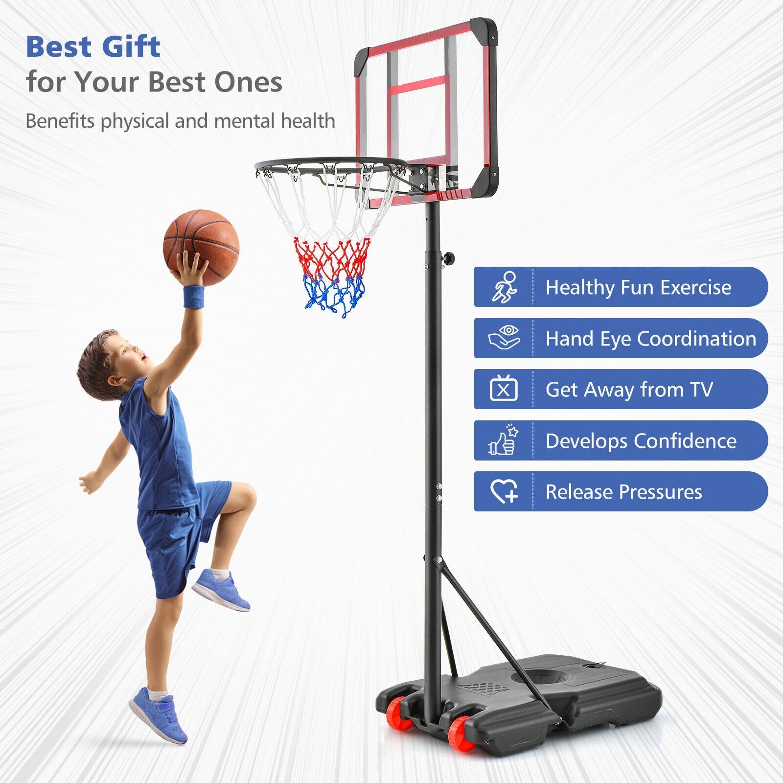 Basketball Hoop Stand 5 Feet-6.8 Feet Height Adjustable, Black Sport Equipments   at Gallery Canada