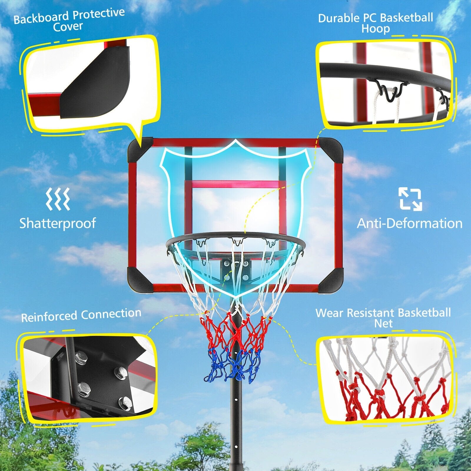 Basketball Hoop Stand 5 Feet-6.8 Feet Height Adjustable, Black Sport Equipments   at Gallery Canada