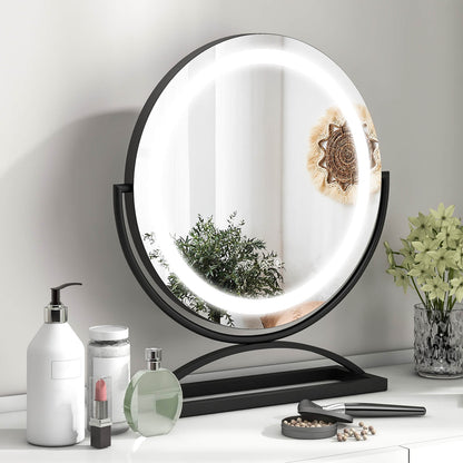 16 Inch Round Makeup Vanity Mirror with 3 Color Dimmable LED Lighting, Black Mirrors   at Gallery Canada