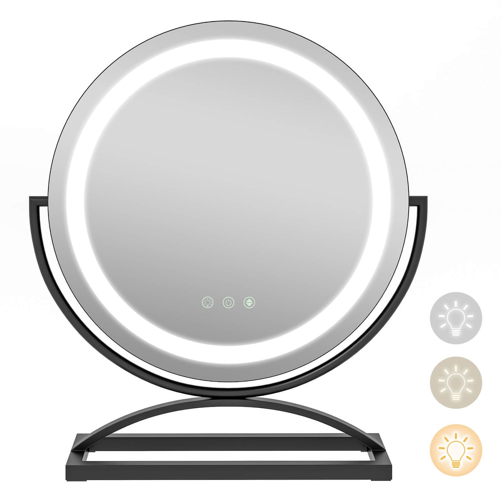 16 Inch Round Makeup Vanity Mirror with 3 Color Dimmable LED Lighting, Black Mirrors Black  at Gallery Canada