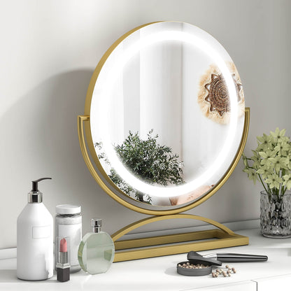 16 Inch Round Makeup Vanity Mirror with 3 Color Dimmable LED Lighting, Golden Mirrors   at Gallery Canada