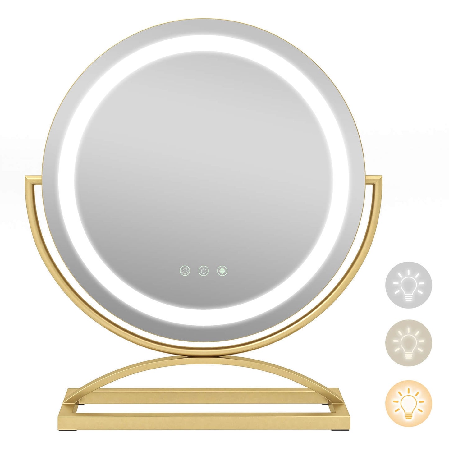 16 Inch Round Makeup Vanity Mirror with 3 Color Dimmable LED Lighting, Golden Mirrors Golden  at Gallery Canada