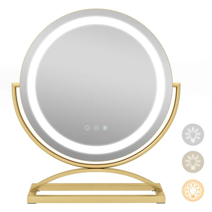 16 Inch Round Makeup Vanity Mirror with 3 Color Dimmable LED Lighting, Golden Mirrors Golden  at Gallery Canada