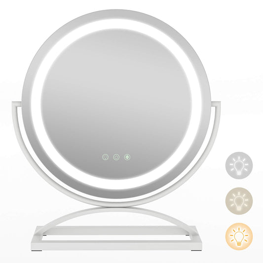 16 Inch Round Makeup Vanity Mirror with 3 Color Dimmable LED Lighting, White Mirrors White  at Gallery Canada