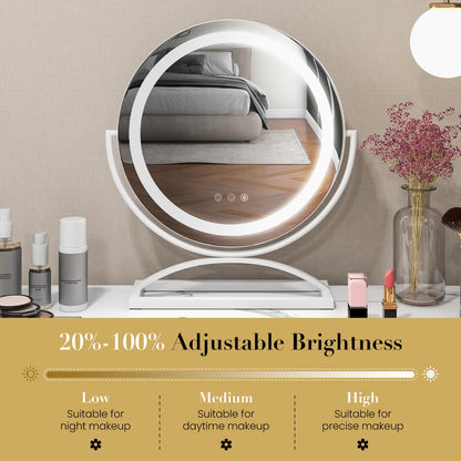 16 Inch Round Makeup Vanity Mirror with 3 Color Dimmable LED Lighting, White Mirrors   at Gallery Canada