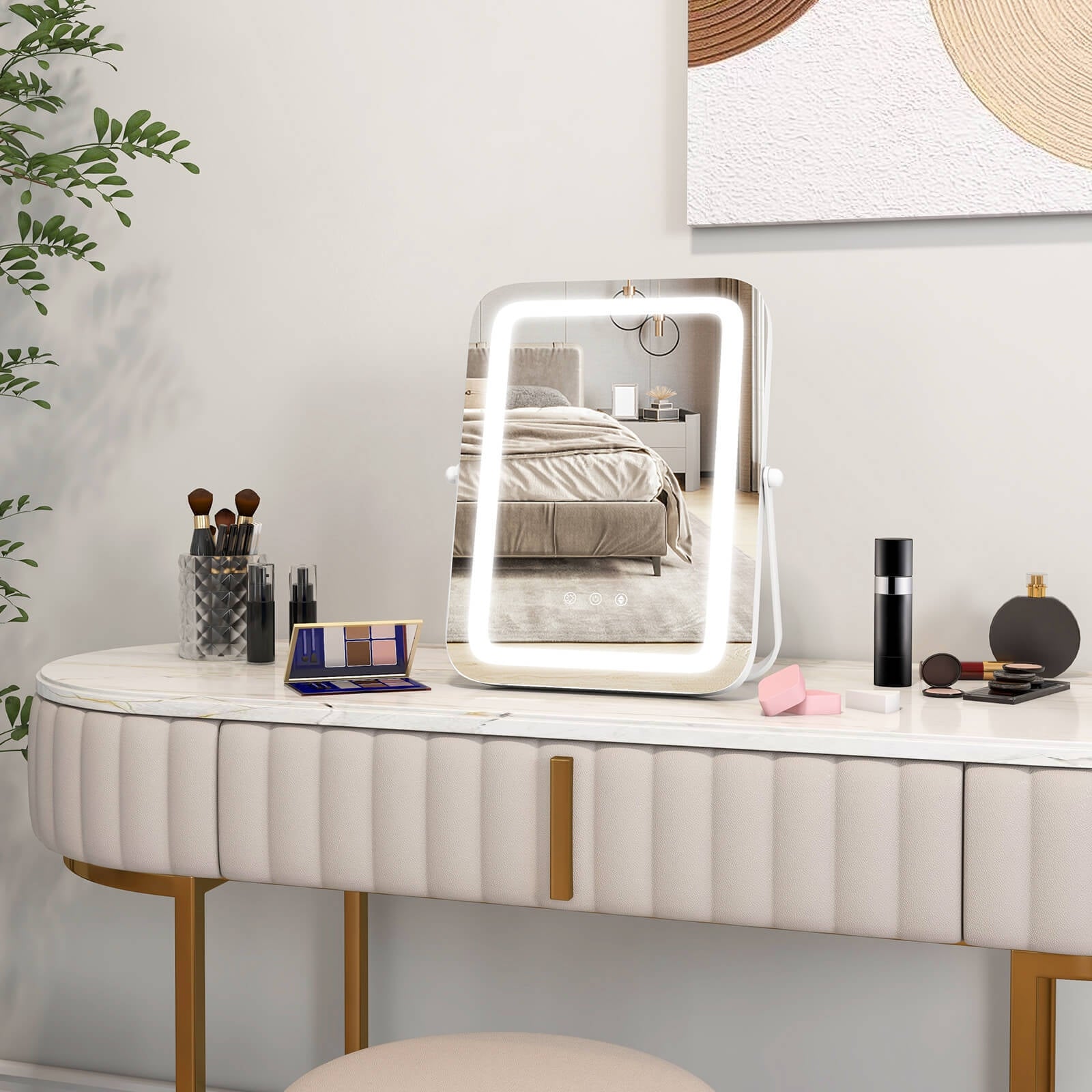 16 x 12 Inch Rectangular Vanity Makeup Mirror with 3 Color Dimmable Lighting, White Mirrors   at Gallery Canada