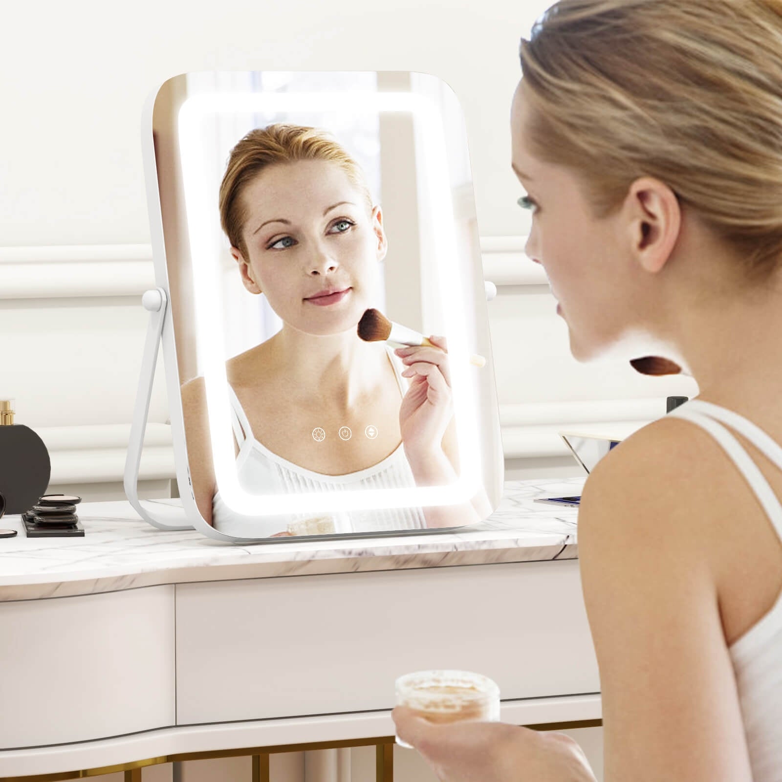 16 x 12 Inch Rectangular Vanity Makeup Mirror with 3 Color Dimmable Lighting, White Mirrors   at Gallery Canada