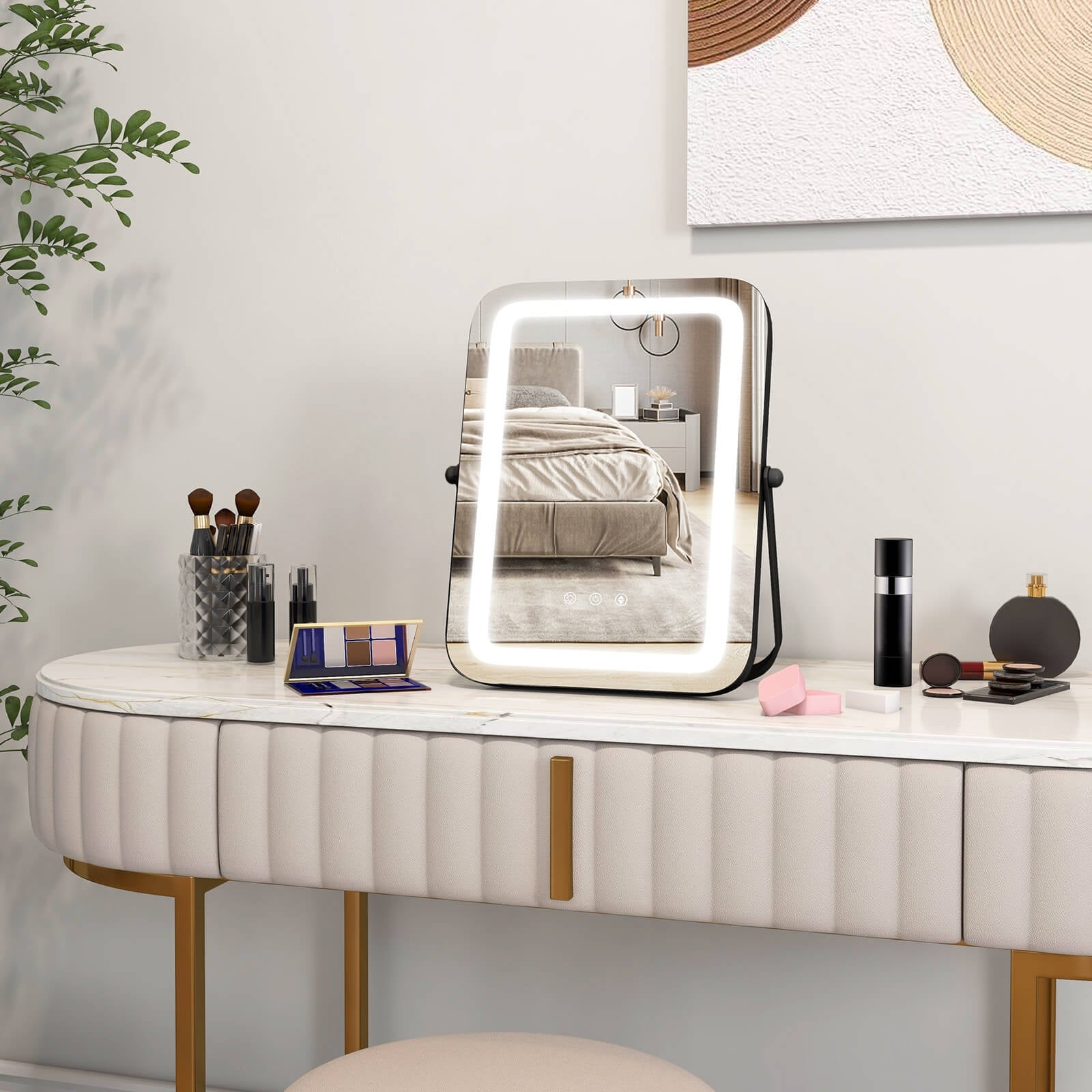 16 x 12 Inch Rectangular Vanity Makeup Mirror with 3 Color Dimmable Lighting, Black Mirrors   at Gallery Canada