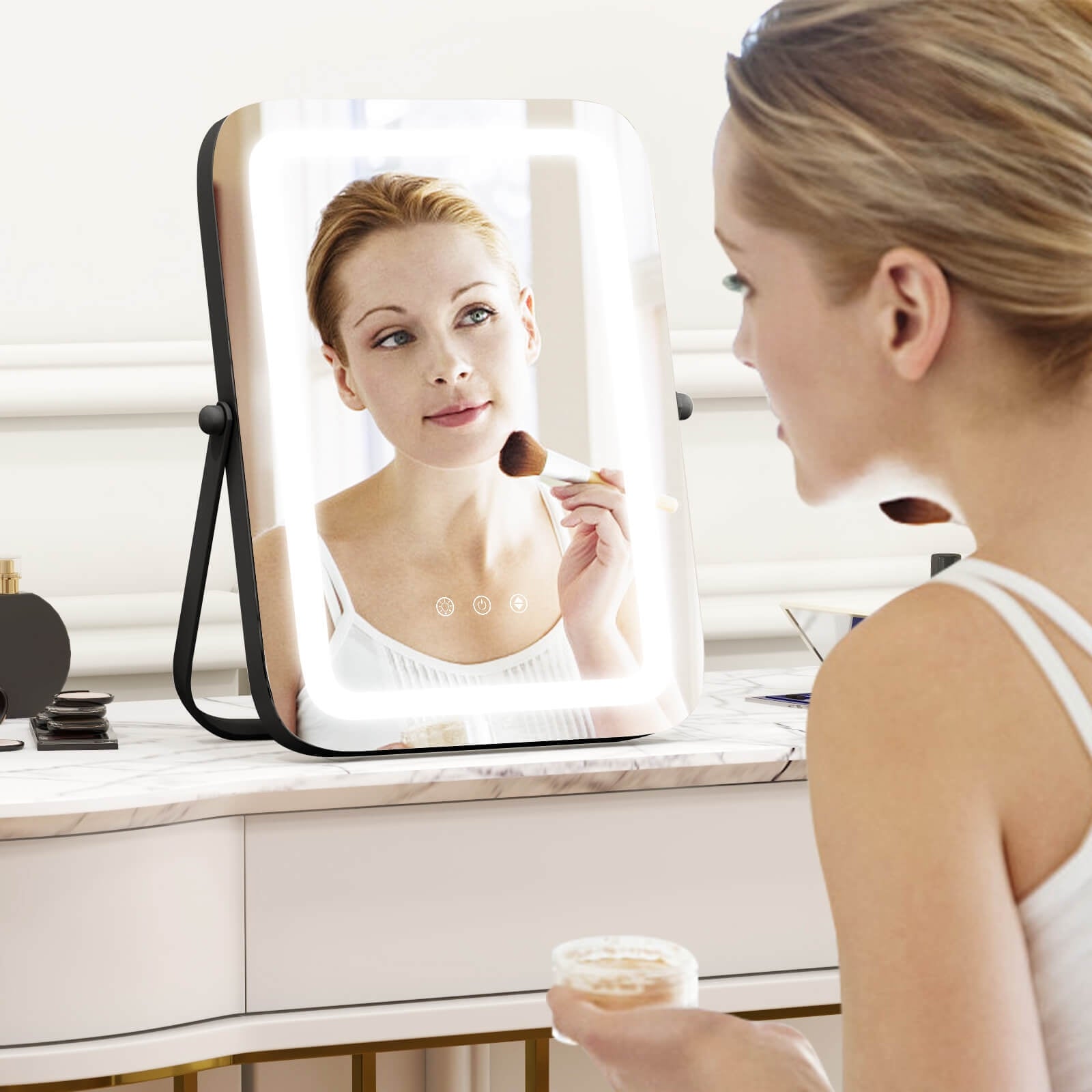 16 x 12 Inch Rectangular Vanity Makeup Mirror with 3 Color Dimmable Lighting, Black Mirrors at Gallery Canada
