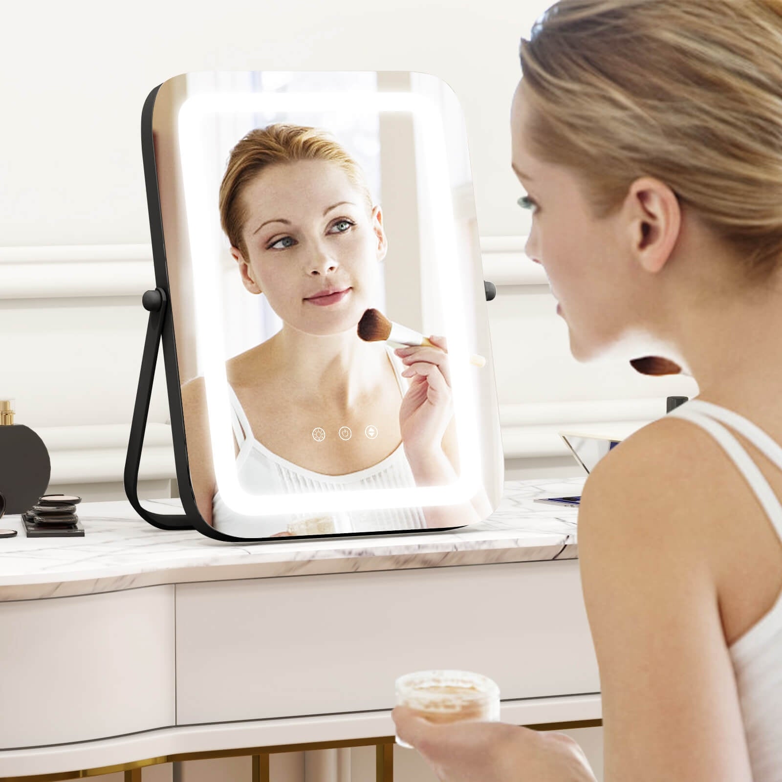 16 x 12 Inch Rectangular Vanity Makeup Mirror with 3 Color Dimmable Lighting, Black Mirrors   at Gallery Canada