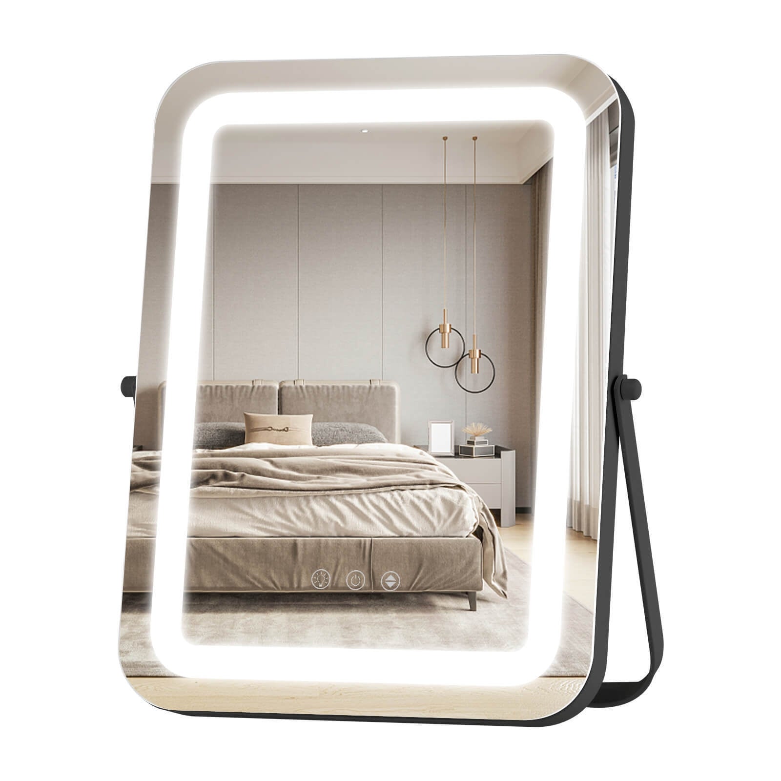 16 x 12 Inch Rectangular Vanity Makeup Mirror with 3 Color Dimmable Lighting, Black Mirrors   at Gallery Canada