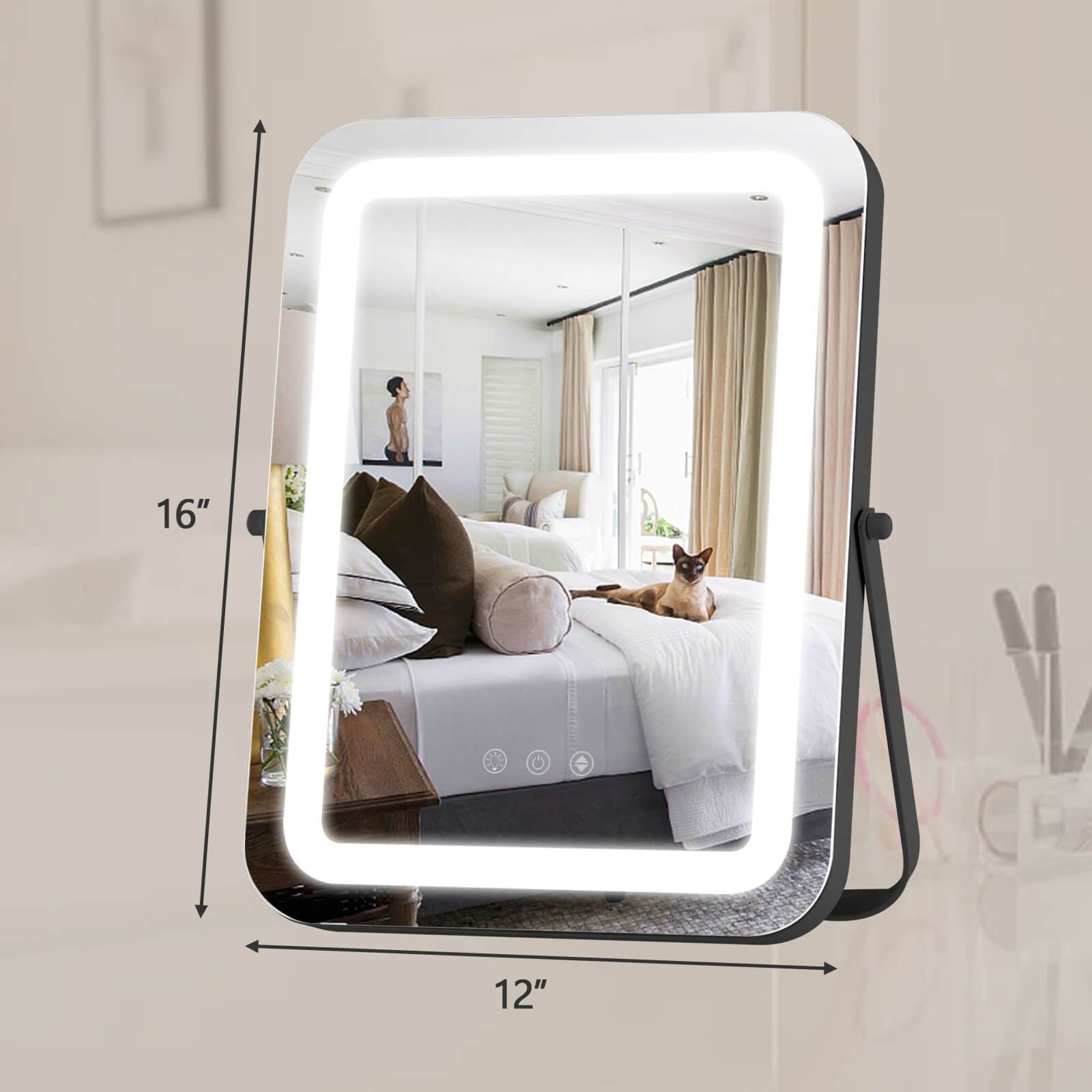 16 x 12 Inch Rectangular Vanity Makeup Mirror with 3 Color Dimmable Lighting, Black Mirrors at Gallery Canada