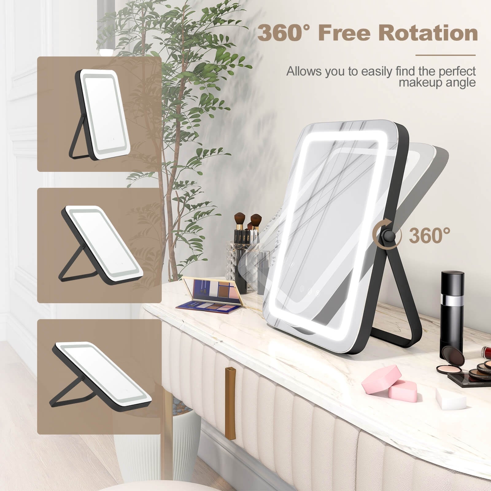 16 x 12 Inch Rectangular Vanity Makeup Mirror with 3 Color Dimmable Lighting, Black Mirrors at Gallery Canada