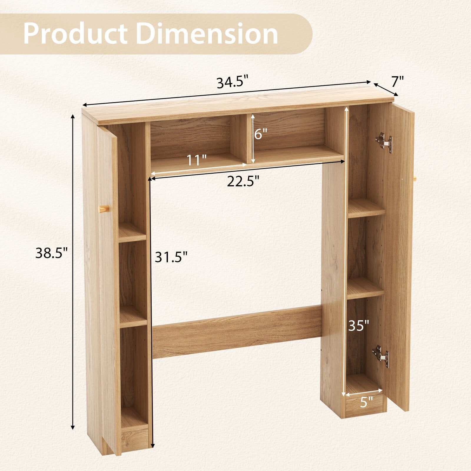 Over The Toilet Storage Cabinet with 2 Open Compartments and 4 Adjustable Shelves, Natural Bathroom Etagere   at Gallery Canada