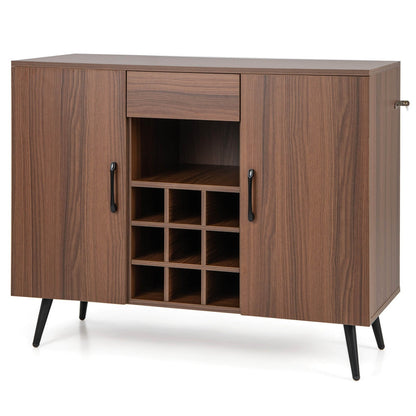 Mid-century Modern Buffet Sideboard Server Cabinet with 9-Bottle Wine Rack, Walnut Sideboards Cabinets & Buffets   at Gallery Canada