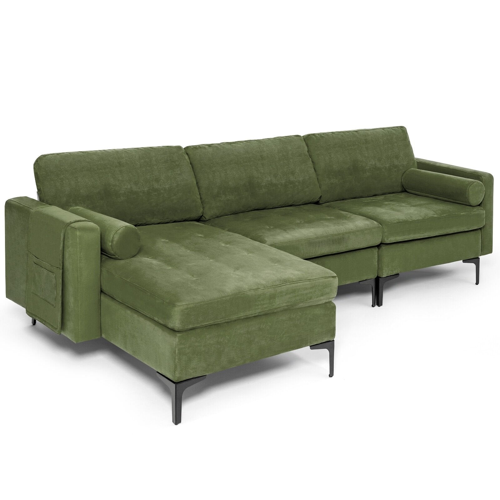 Modular 2-seat/3-Seat/4-Seat L-shaped Sectional Sofa Couch with Reversible Chaise and Socket USB Ports-3-Seat L-shaped, Army Green Sofas & Loveseats   at Gallery Canada