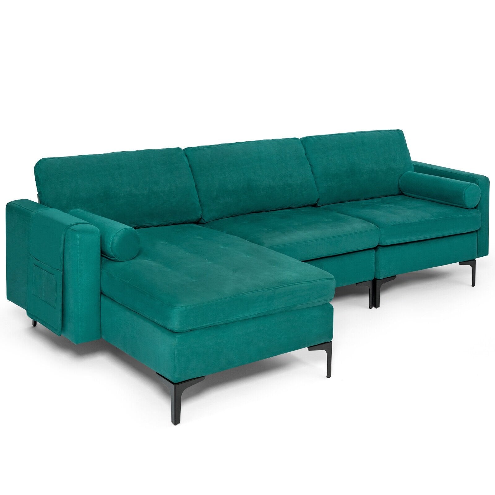 Modular 1/2/3/4-Seat L-Shaped Sectional Sofa Couch with Socket USB Port-3-Seat L-shaped, Teal Sofas & Loveseats   at Gallery Canada