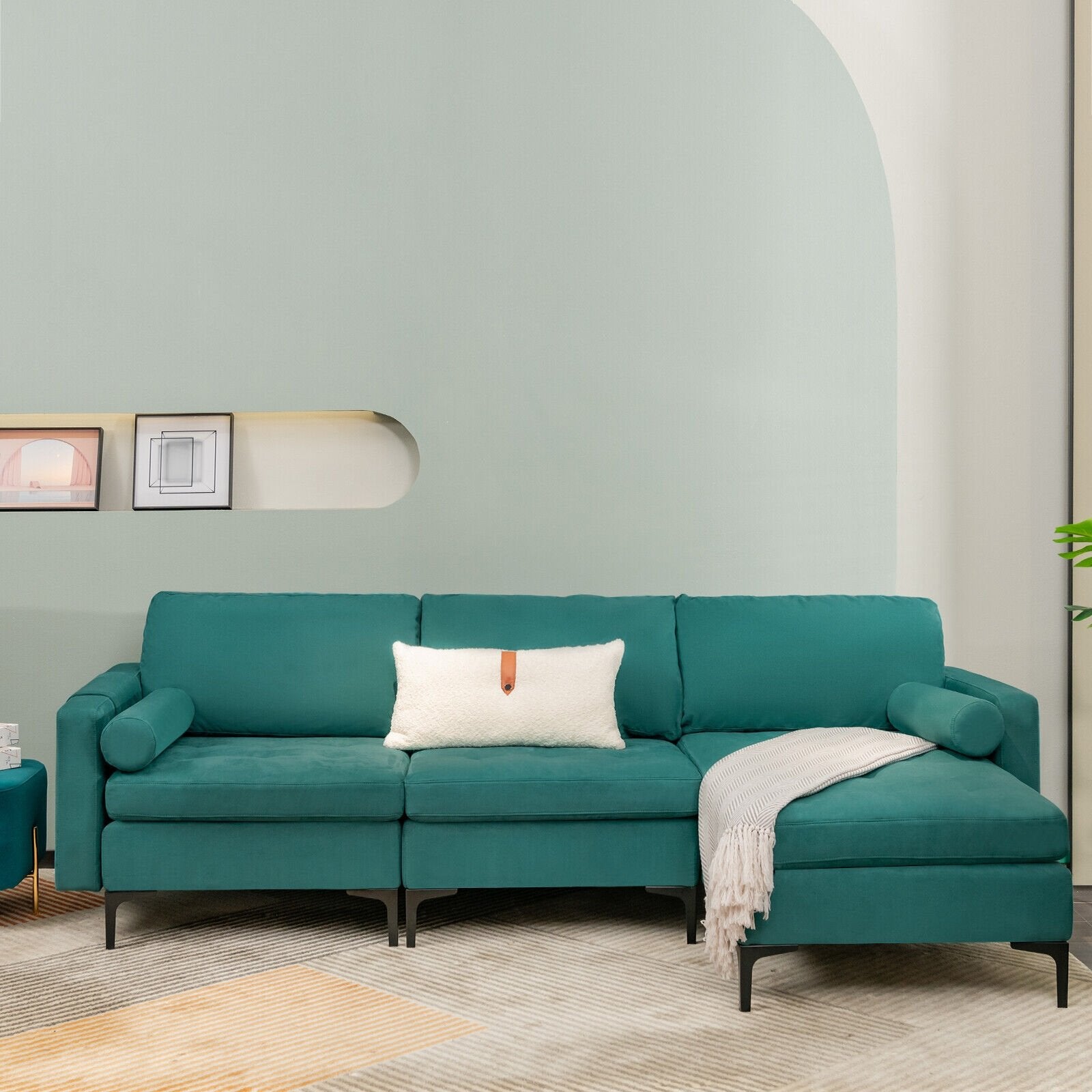 Modular 1/2/3/4-Seat L-Shaped Sectional Sofa Couch with Socket USB Port-3-Seat L-shaped, Teal Sofas & Loveseats   at Gallery Canada