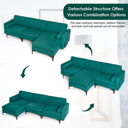 Modular 1/2/3/4-Seat L-Shaped Sectional Sofa Couch with Socket USB Port-3-Seat L-shaped, Teal Sofas & Loveseats   at Gallery Canada