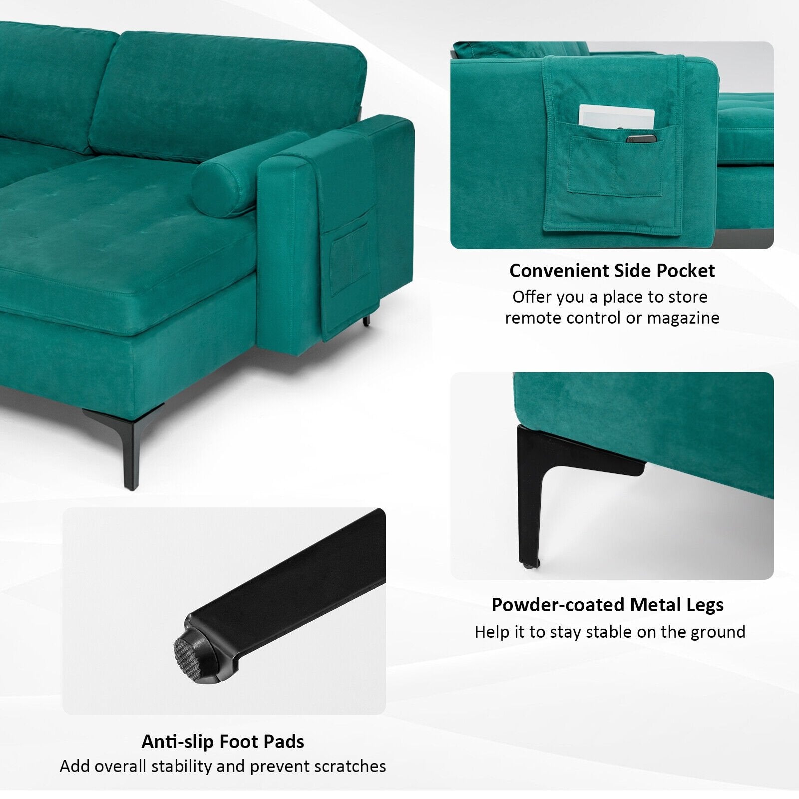 Modular 1/2/3/4-Seat L-Shaped Sectional Sofa Couch with Socket USB Port-3-Seat L-shaped, Teal Sofas & Loveseats   at Gallery Canada