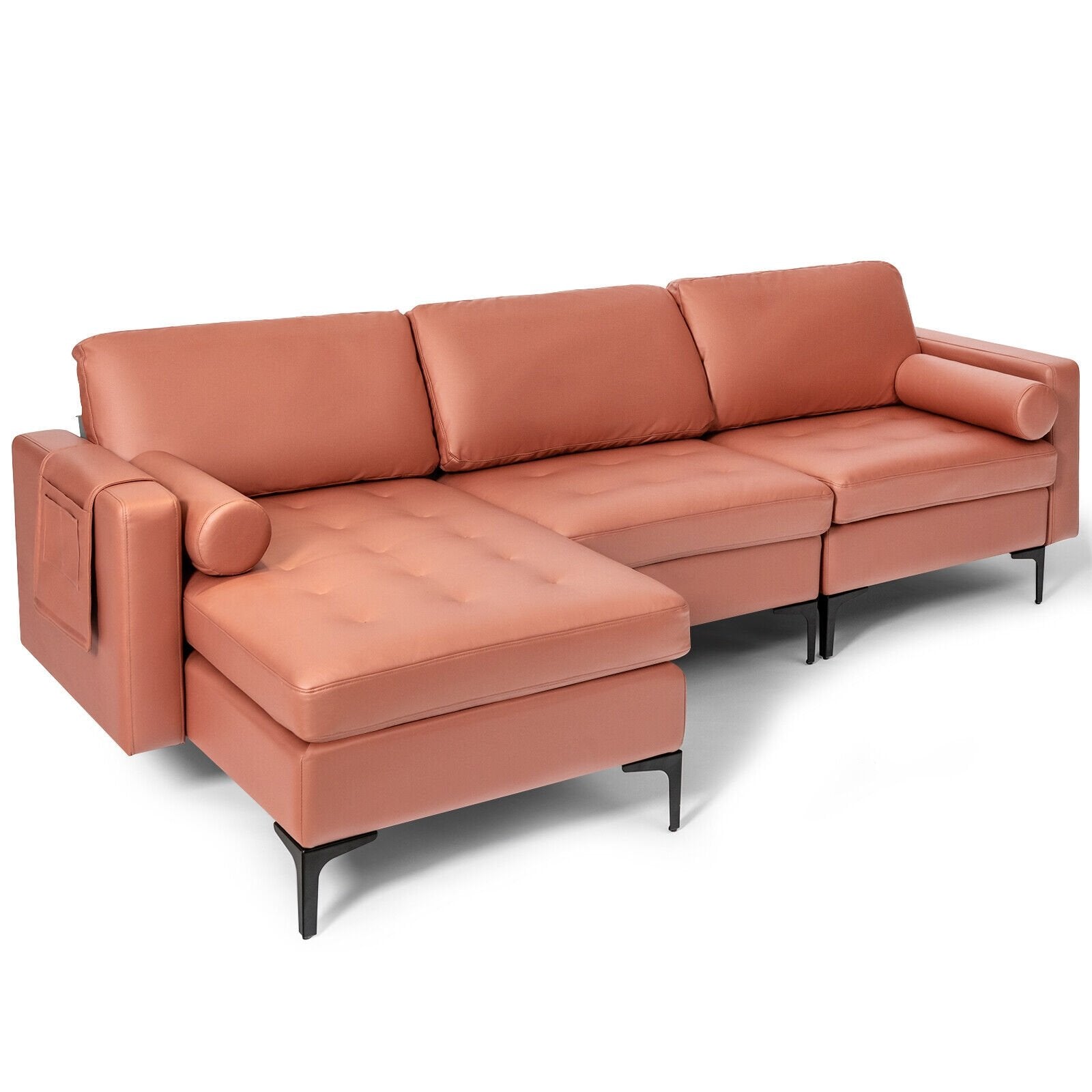 Modular L-shaped Sectional Sofa with Reversible Chaise and 2 USB Ports, Pink Sofas & Loveseats   at Gallery Canada