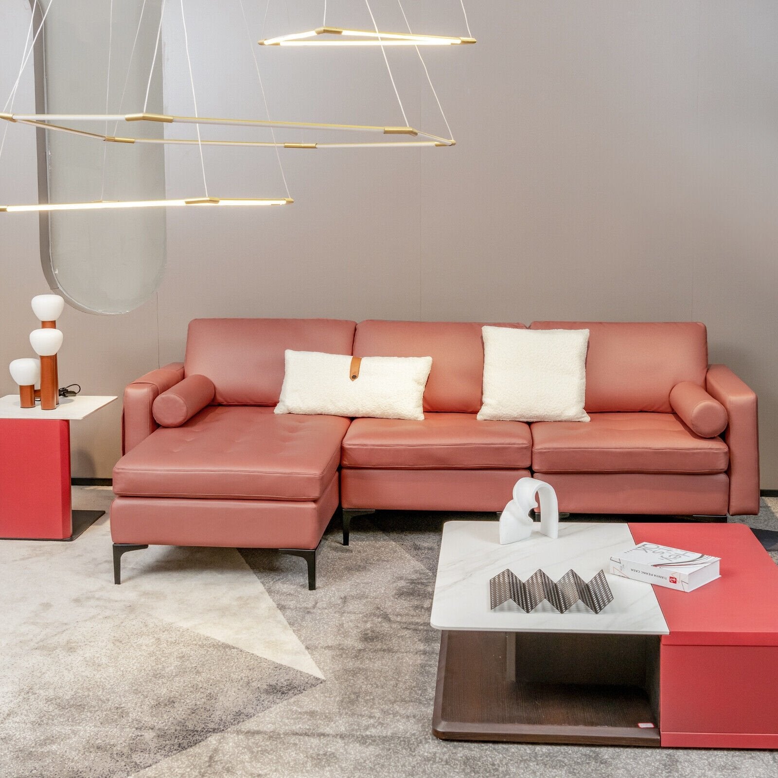 Modular L-shaped Sectional Sofa with Reversible Chaise and 2 USB Ports, Pink Sofas & Loveseats   at Gallery Canada