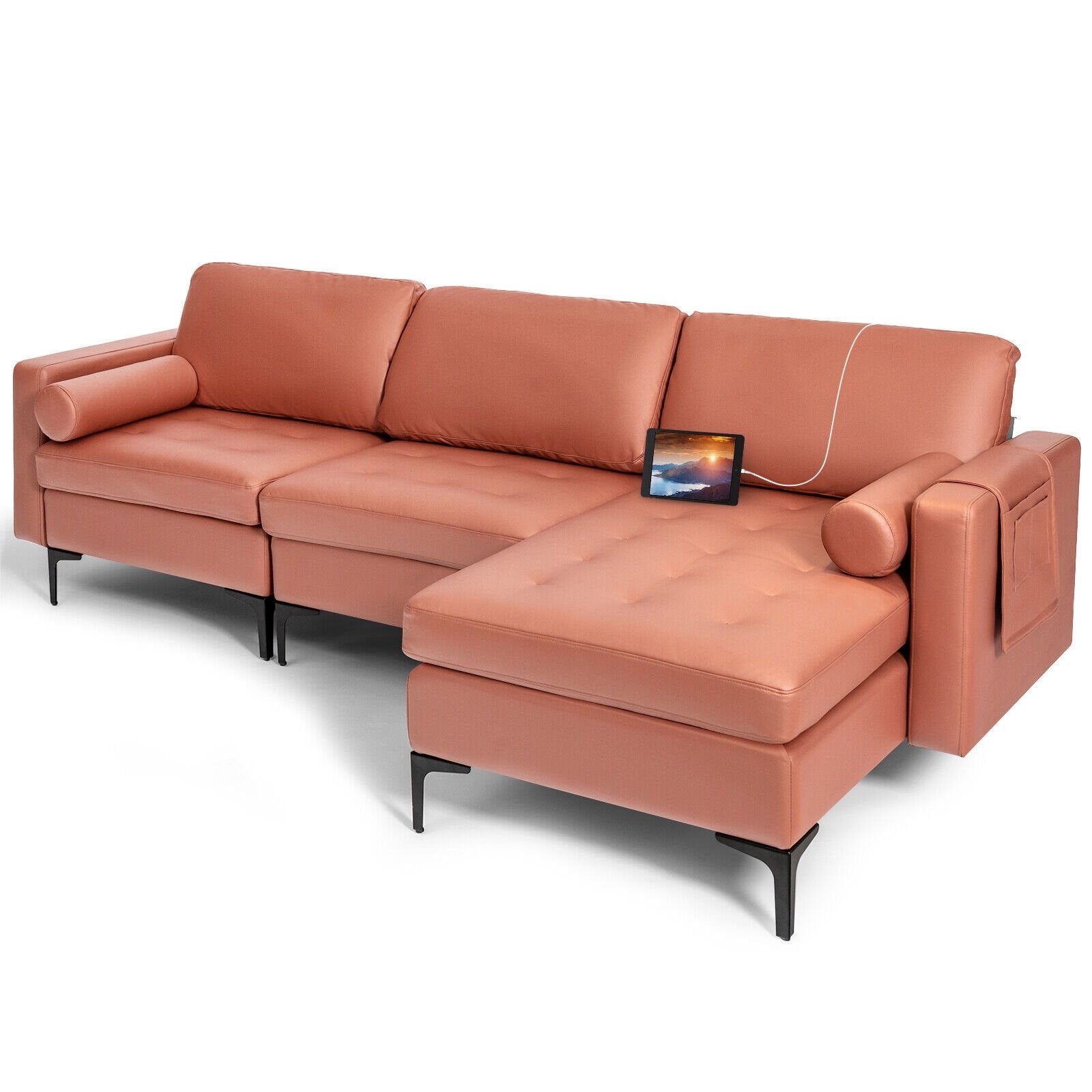 Modular L-shaped Sectional Sofa with Reversible Chaise and 2 USB Ports, Pink Sofas & Loveseats   at Gallery Canada