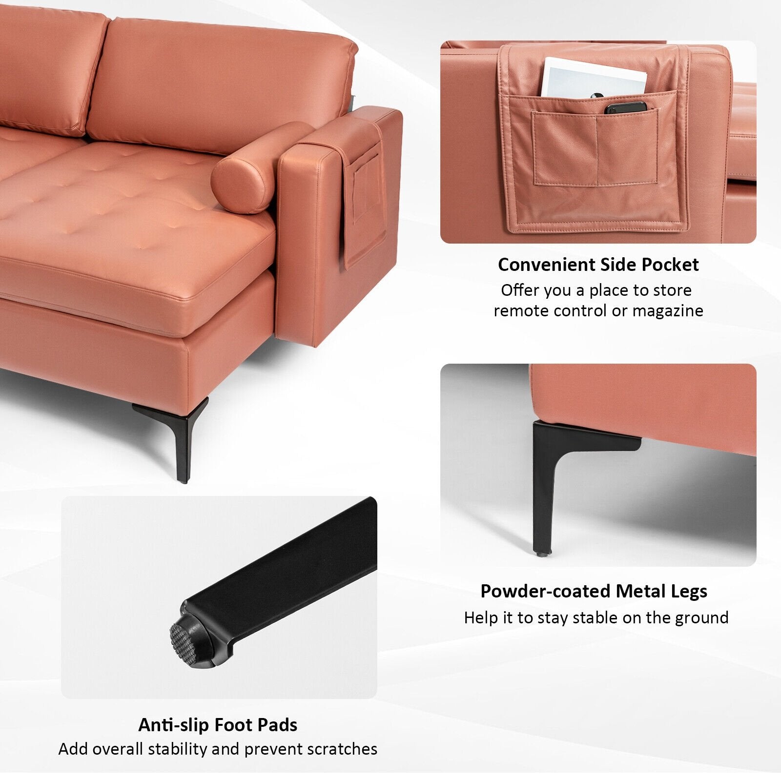 Modular L-shaped Sectional Sofa with Reversible Chaise and 2 USB Ports, Pink Sofas & Loveseats   at Gallery Canada