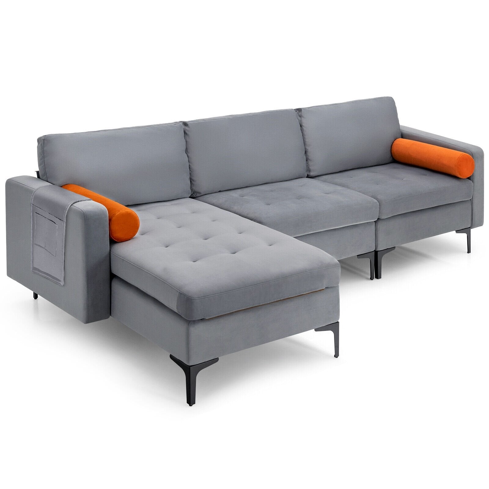 Modular L-shaped 3-Seat Sectional Sofa with Reversible Chaise and 2 USB Ports, Gray Sofas & Loveseats   at Gallery Canada