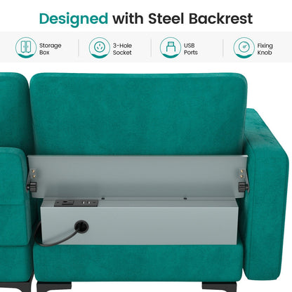 Modular 1/2/3/4-Seat L-Shaped Sectional Sofa Couch with Socket USB Port-3-Seat with USB port, Teal Sofas & Loveseats   at Gallery Canada