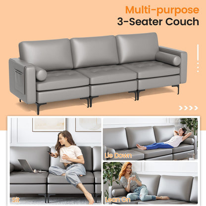 Modular 3-Seat Sofa Couch with Socket USB Ports and Side Storage Pocket, Light Gray - Gallery Canada