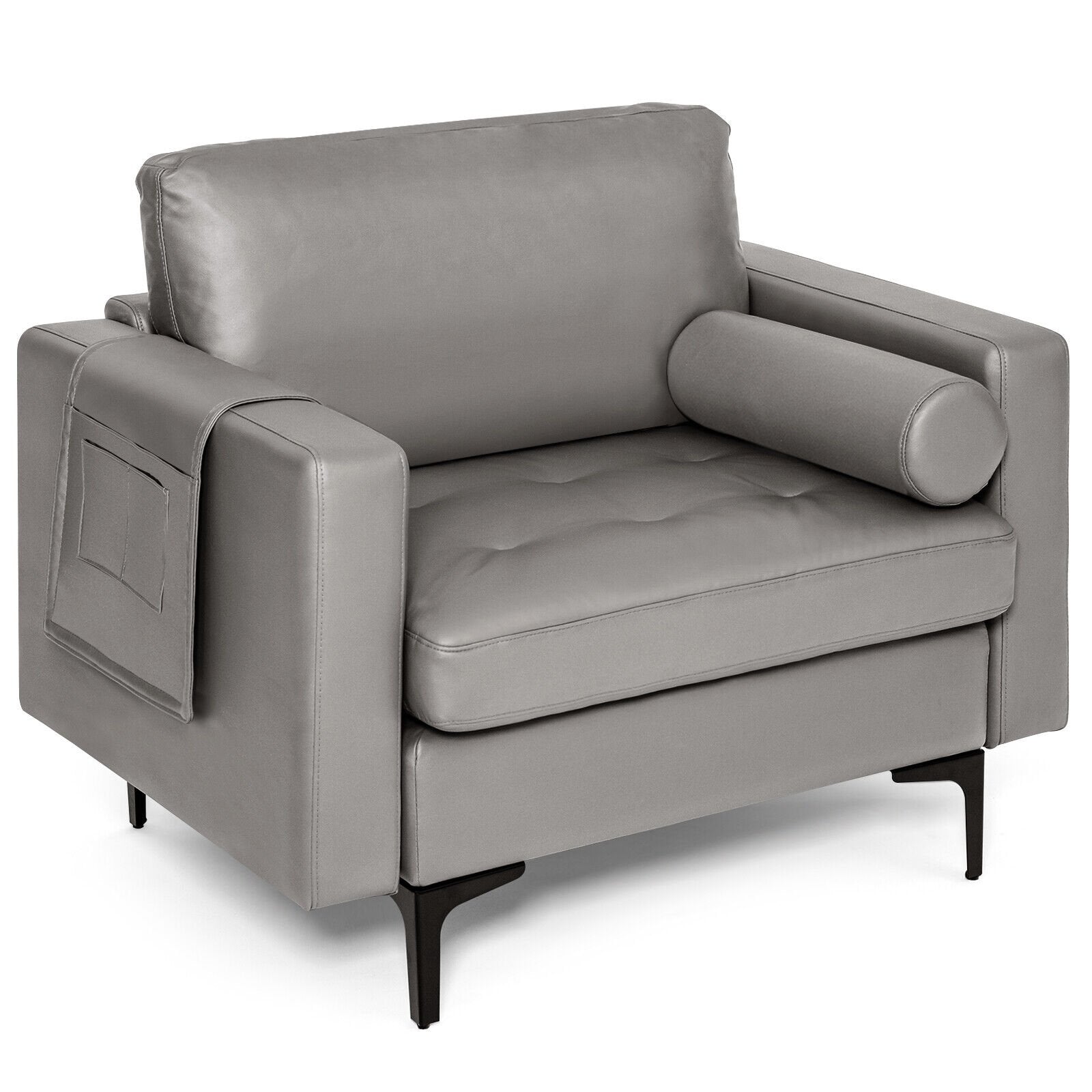 Modern Single Sofa with Cushion Bolster and Side Storage Pocket, Light Gray Accent Chairs   at Gallery Canada