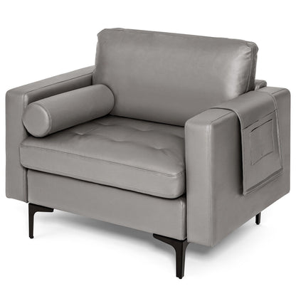 Modern Single Sofa with Cushion Bolster and Side Storage Pocket, Light Gray Accent Chairs   at Gallery Canada