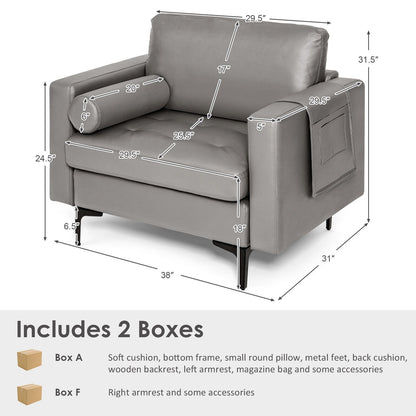 Modern Single Sofa with Cushion Bolster and Side Storage Pocket, Light Gray Accent Chairs   at Gallery Canada