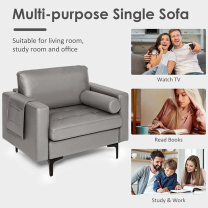 Modern Single Sofa with Cushion Bolster and Side Storage Pocket, Light Gray Accent Chairs   at Gallery Canada