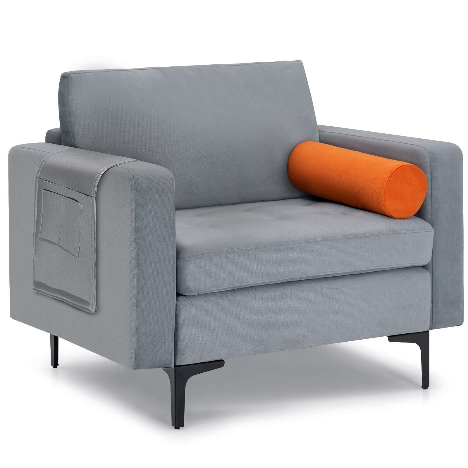 Modern Accent Chair with Bolster and Side Storage Pocket, Gray Accent Chairs   at Gallery Canada