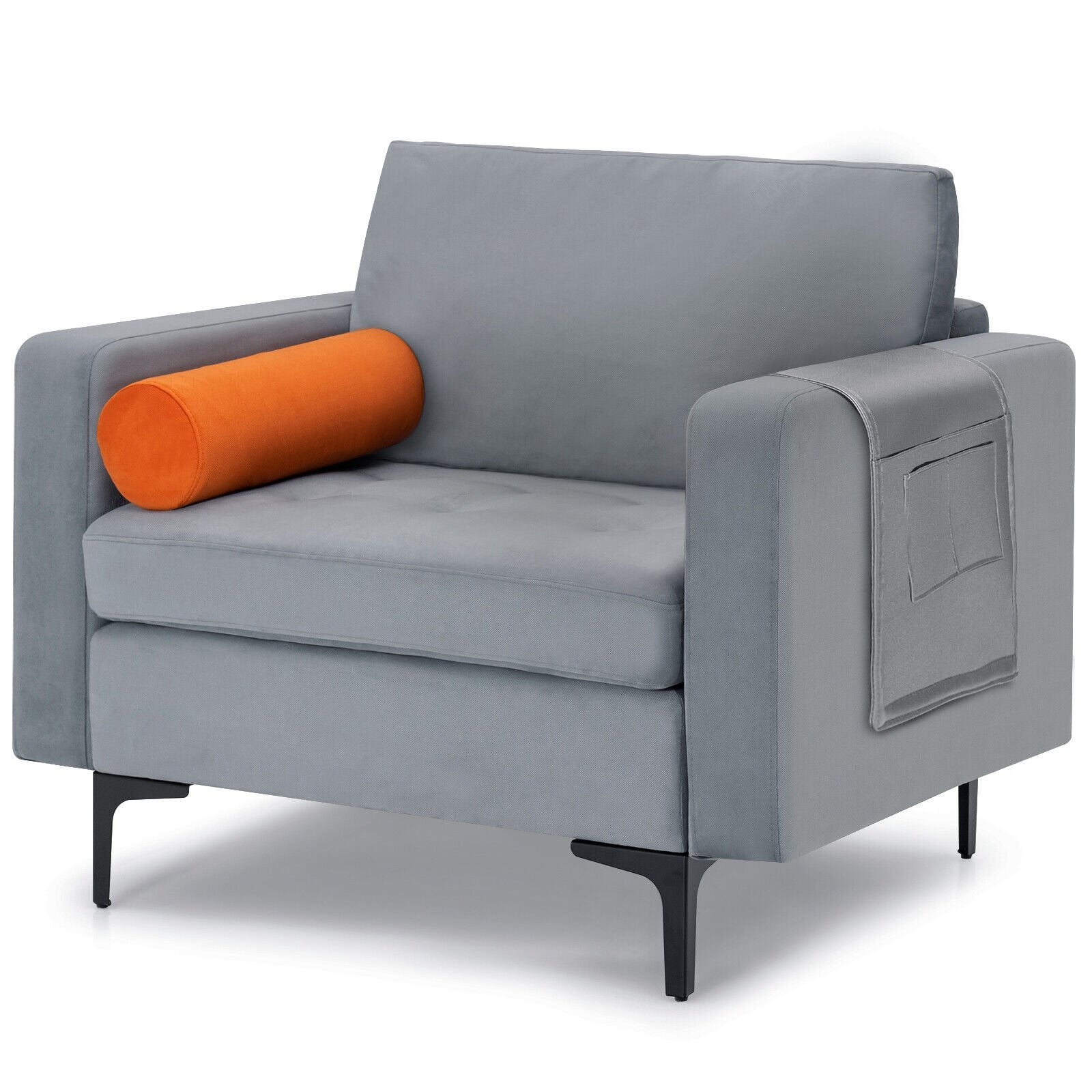 Modern Accent Chair with Bolster and Side Storage Pocket, Gray Accent Chairs   at Gallery Canada