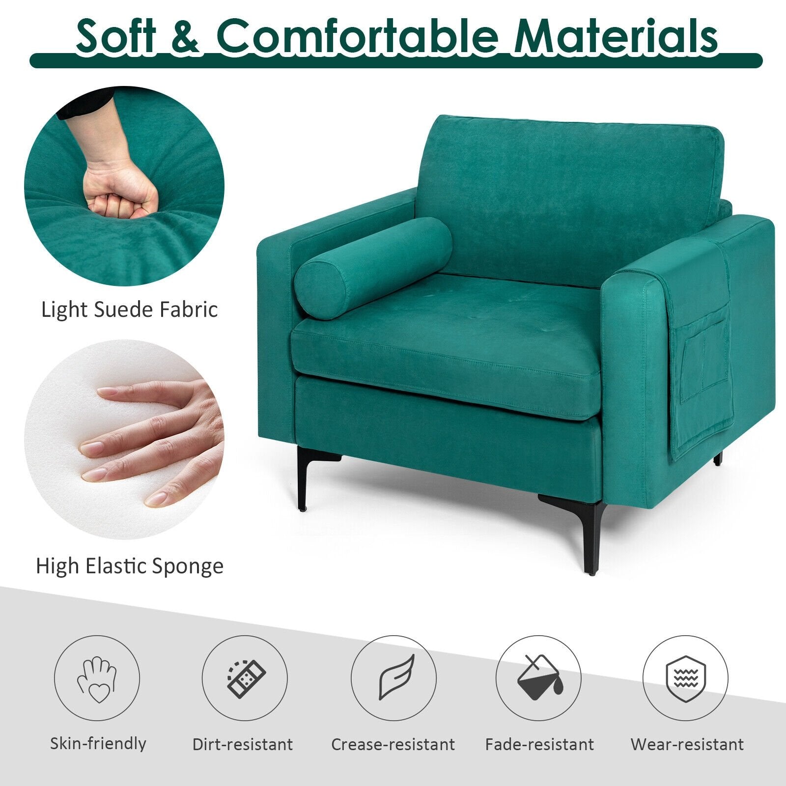 Modular 1/2/3/4-Seat L-Shaped Sectional Sofa Couch with Socket USB Port-1-Seat, Turquoise Accent Chairs   at Gallery Canada