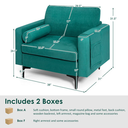 Modular 1/2/3/4-Seat L-Shaped Sectional Sofa Couch with Socket USB Port-1-Seat, Turquoise Accent Chairs   at Gallery Canada