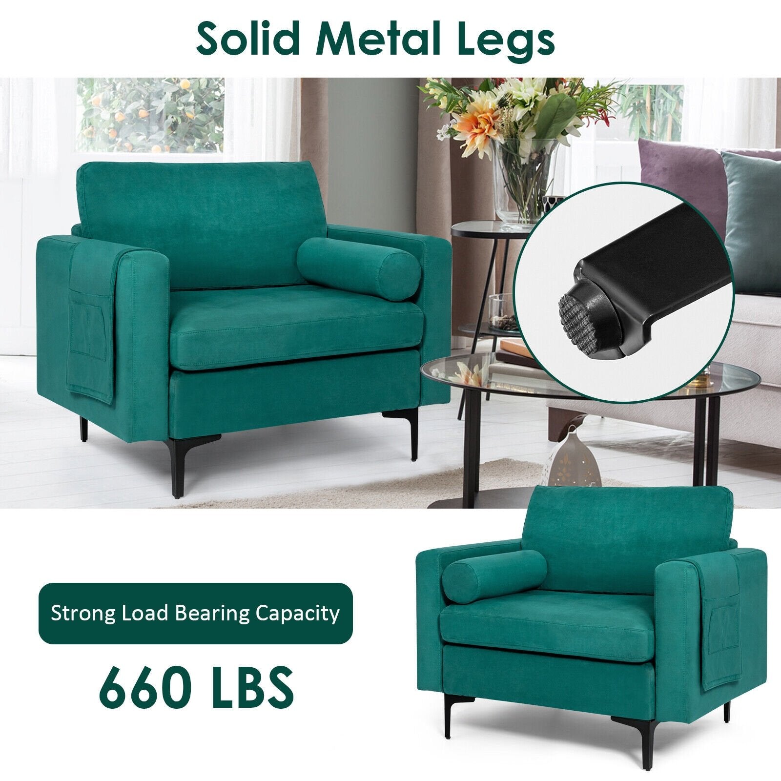 Modular 1/2/3/4-Seat L-Shaped Sectional Sofa Couch with Socket USB Port-1-Seat, Turquoise Accent Chairs   at Gallery Canada