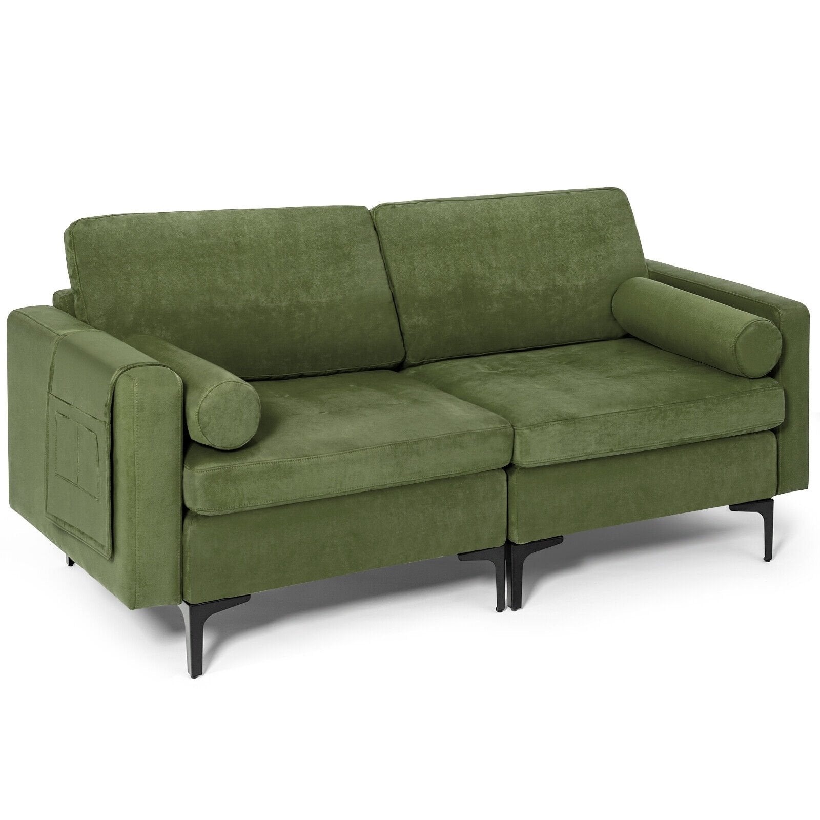 Modular 2-seat/3-Seat/4-Seat L-shaped Sectional Sofa Couch with Reversible Chaise and Socket USB Ports-2-Seat, Army Green Sofas & Loveseats   at Gallery Canada