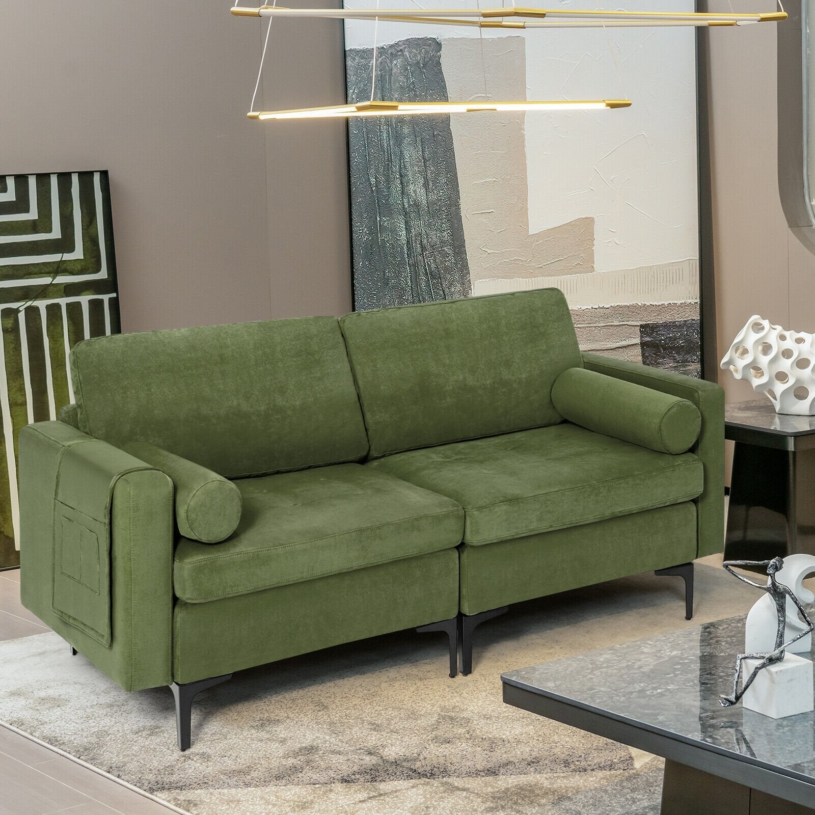 Modular 2-seat/3-Seat/4-Seat L-shaped Sectional Sofa Couch with Reversible Chaise and Socket USB Ports-2-Seat, Army Green Sofas & Loveseats   at Gallery Canada