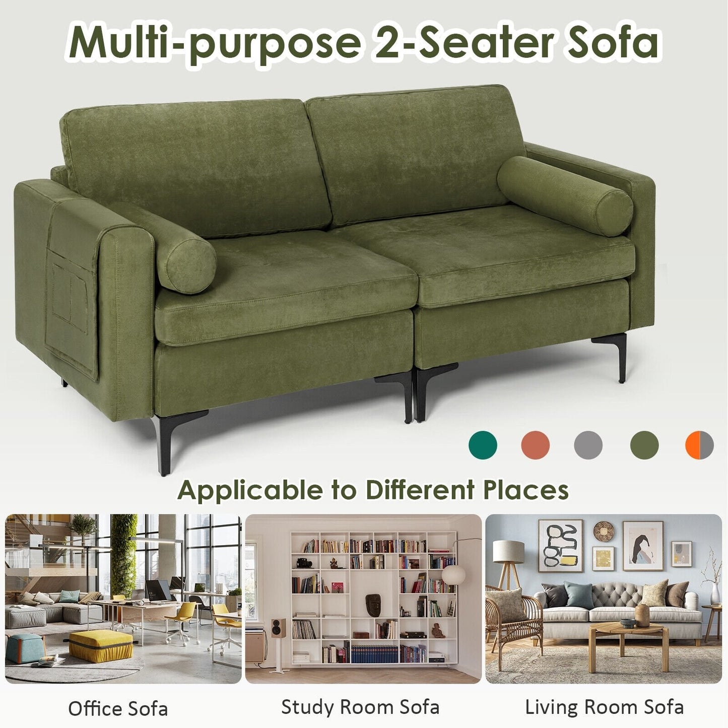 Modular 2-seat/3-Seat/4-Seat L-shaped Sectional Sofa Couch with Reversible Chaise and Socket USB Ports-2-Seat, Army Green Sofas & Loveseats   at Gallery Canada