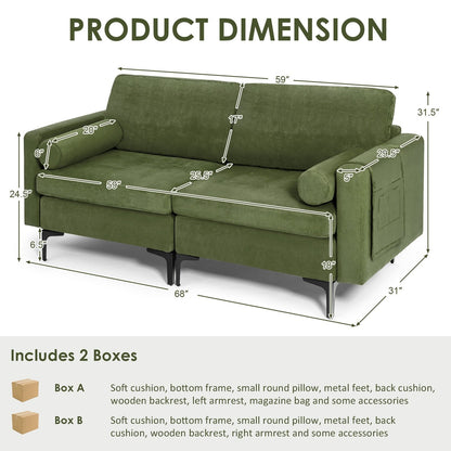 Modular 2-seat/3-Seat/4-Seat L-shaped Sectional Sofa Couch with Reversible Chaise and Socket USB Ports-2-Seat, Army Green Sofas & Loveseats   at Gallery Canada